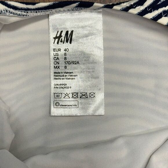 H&M One Piece Swimsuit Dark Blue Zebra Print Cross Back Size 8 - Picture 5 of 6